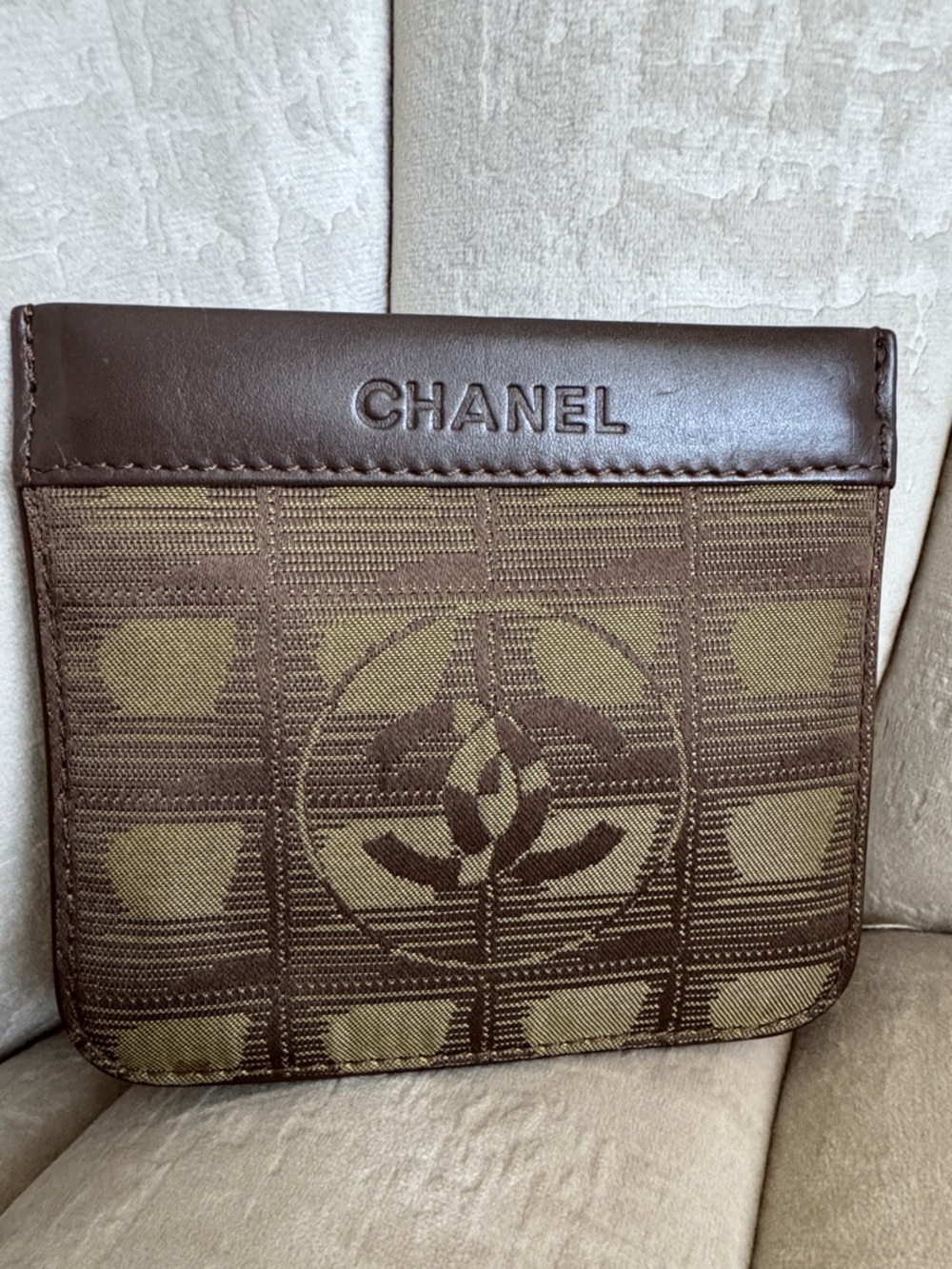 CHANEL Brown and Tan Monogram Canvas Card Sleeve